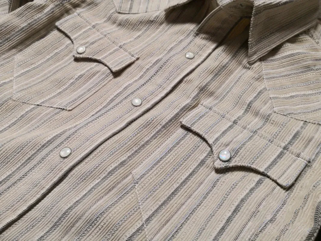 Men's Striped Corduroy Western Long Sleeves Cotton Shirt - Vintage Style